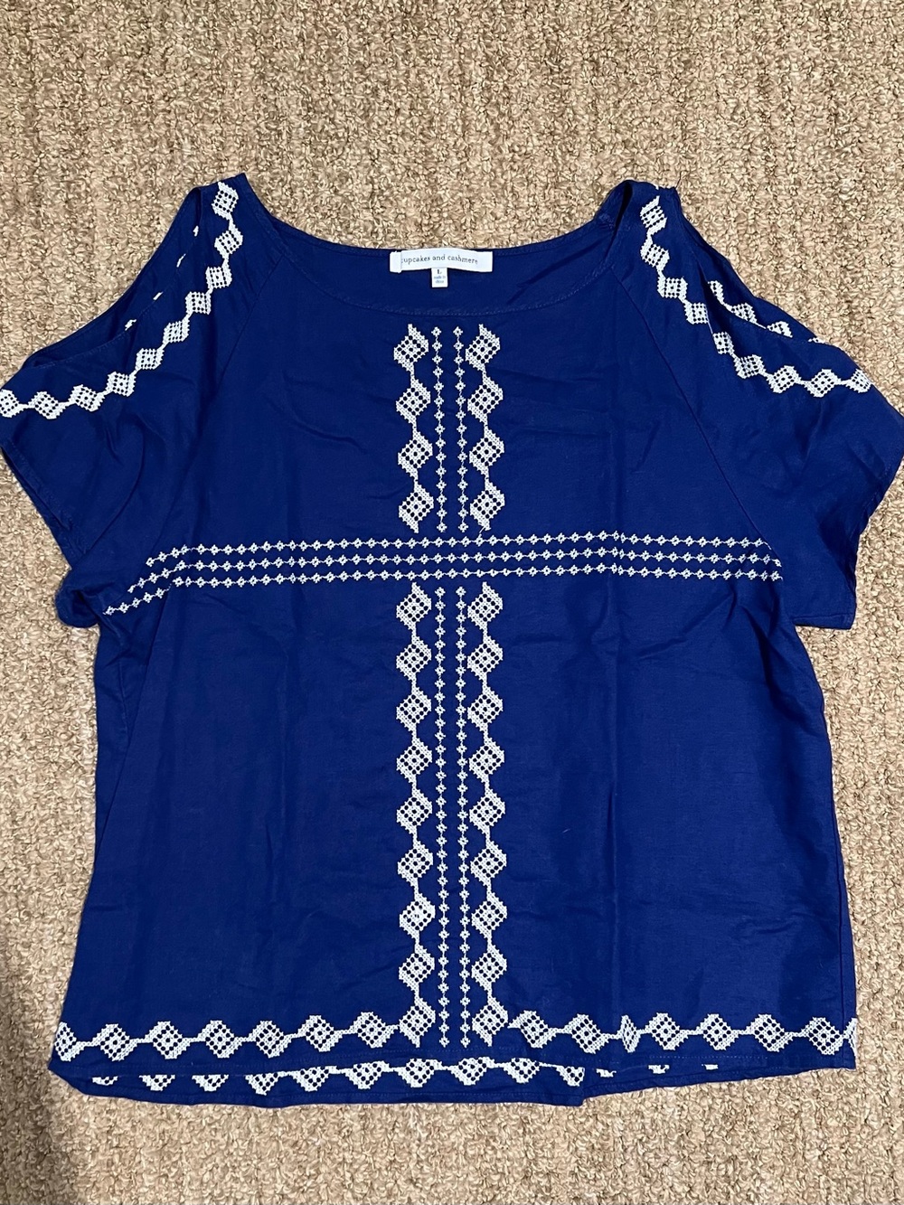 cupcakes & cashmere Blue Cold-Shoulder Embroidered Top